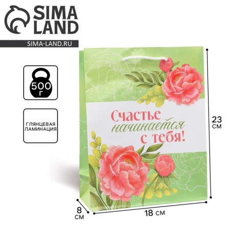 Gift package laminated, packaging, “Happiness begins with you”, MS 18 x 23 x 8 cm