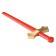 The sword is plastic, the color is red with the golden guard