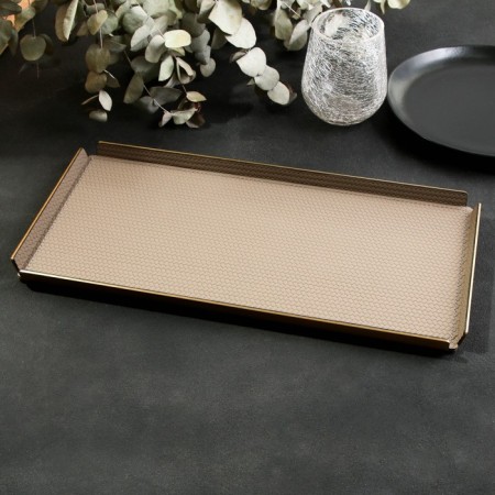 Metal tray, eco -leather rectangular 37.5 x 18.5 cm, brown color-11