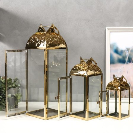 Summary metal, glass Lantern "Curls" gold nr 3 pcs 55x18x18 37x14x14 24x10x10 cm-2
