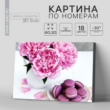 Picture on numbers on a canvas with a subframe of Macaruns and Flowers, 40 x 30 cm