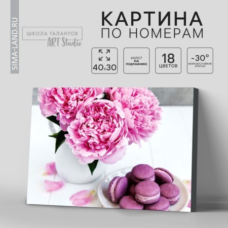 Picture on numbers on a canvas with a subframe of Macaruns and Flowers, 40 x 30 cm