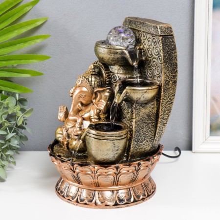 Hirefold fountain "Ganesha - Blessing" Golden Bronze 31x20x20 cm-2