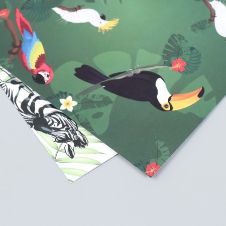 Scrapbooking paper bilateral "parrots, flamingos and zebra" density 180 g 15.5x17 cm-4