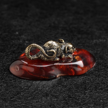 Souvenir "Mouse - Noroshka", brass, amber, 2x3 cm-1