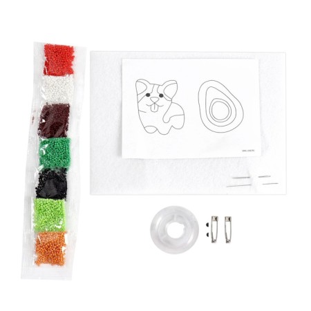 Beadwork. Brooch "Corgi and Avocado", a set for creativity-2