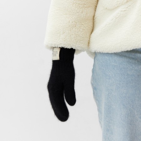 Women's mittens MIST with rabbit wool, rr 22 cm, col. black-3