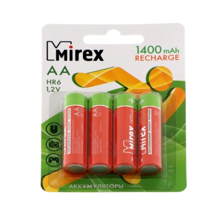 Battery Mirex, Ni-Mh, AA, HR6-4BL, 1.2V, 1400 mAh, blister, 4 pcs.