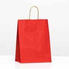 Craft package, scarlet velvet, with twisted handles, 31.5 x 25 x 10.5 cm