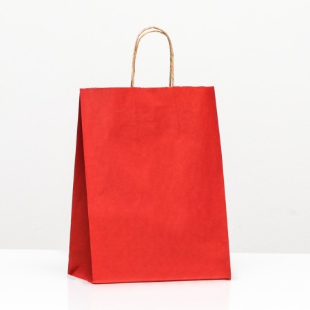 Craft package, scarlet velvet, with twisted handles, 31.5 x 25 x 10.5 cm