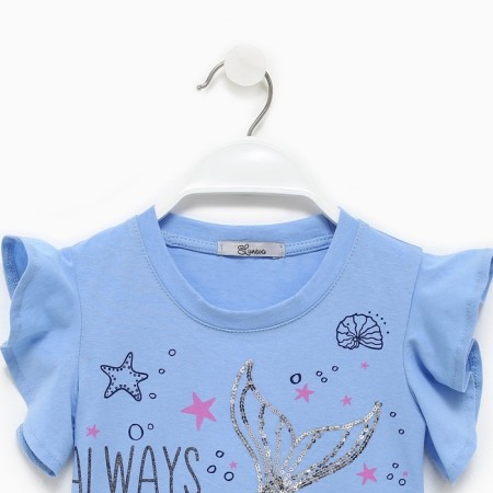 Kit for girls (T -shirt/skirt), blue/blue color, height 122 cm-7