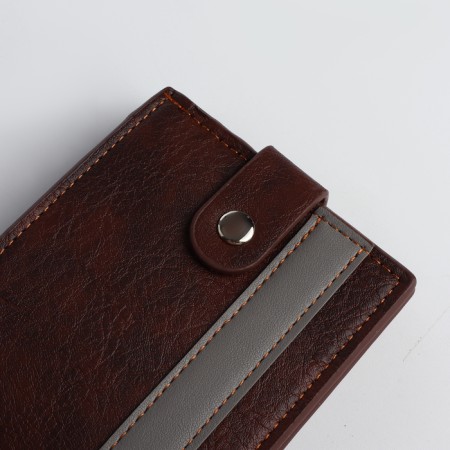 Men's purse on the button, a department for cards, coins, brown color-3