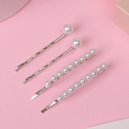 Invisibility for hair "sea foam" (set 4 pcs) beads, 5 cm and 5.5 cm, silver-white-1