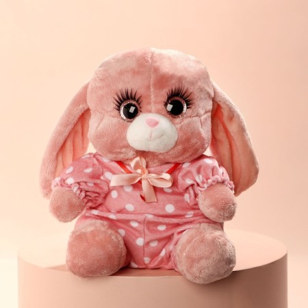 Soft toy "Bunny La Po-la in Cambinison", pink color, 20 cm-2