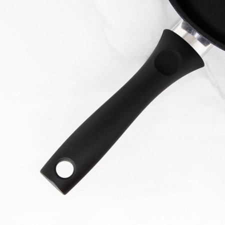 The “Tradition” pan, d = 22 cm, a plastic handle, a glass cover, a thickened bottom, anti -stick coating, black color-3