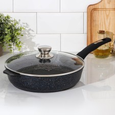 Frying pan “Granite Star”, D = 28 cm, plastic handle, glass cover, anti -stick coating, black color