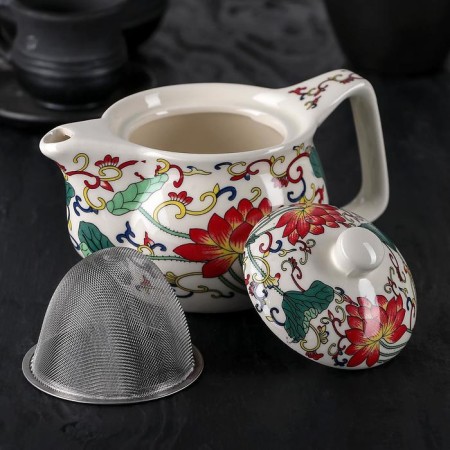 Keramic teapot with a metal sieve "Lotus", 350 ml-6