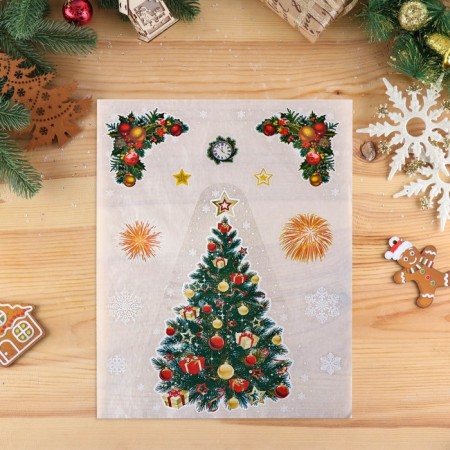 A set of New Year's stickers "Fir tree and fireworks" Cutting, 40 x 30 cm-2