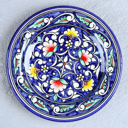 Plate of the Rishtan ceramics "Flowers", blue, flat, 17 cm-1