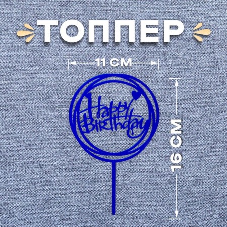 Topper "Happy Birthday", circle, blue color
