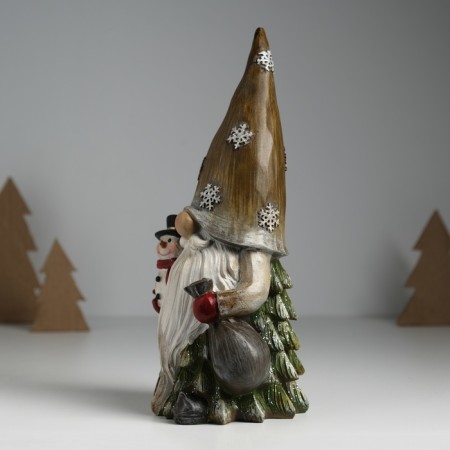 Suvenir Polystone "Santa Claus with snowflakes on a cap, with a snowman" 11x9.5x23 cm-2