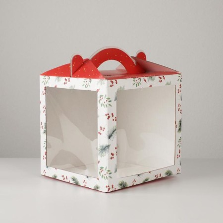 Confectionery box with a window, a chest, Happy New Year, 20 x 20 x 20 cm, New Year-3