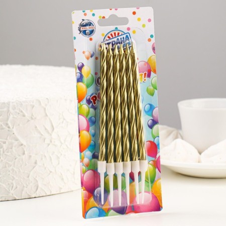 Candles in the Cake "Metallic", 14 cm, 6pcs with a stand, golden-3