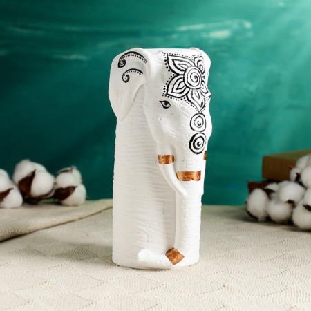 Figure "Elephant Hathi" White with painting, 20cm