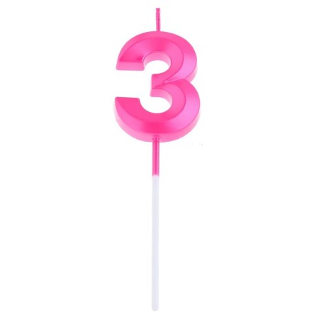 Candle in the cake on the skewer "Fine", the number "3", 5 cm, pink-2
