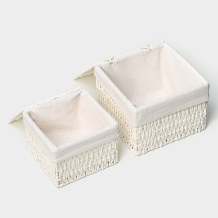 A set of handmade interior baskets with a lid LadOM, 2 pcs, size: 20 × 20 × 15 cm, 25 × 25 × 18 cm-7