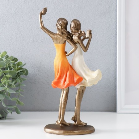 Souvenir Polystone "Selfies of Girlfriends" Bronze, Orange-White 13x8x25.5 cm-2