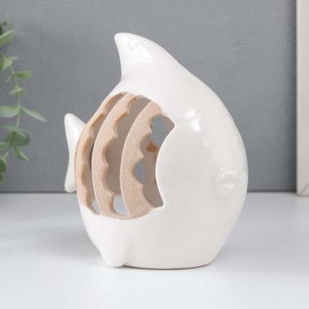 Ceramics candlestick for 1 candle "fish with patterns" white 15.7x8.8x14.3 cm-4