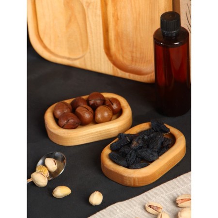 Gift set of ADELICA wooden dishes, serving 3 sections, 2 Menzhitsa removable, oil as a gift 100 ml, birch-2