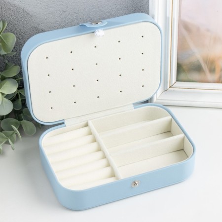 Casket leatherette for jewelry "Matte surface" Blue 16x11x5 cm-2