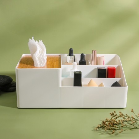 Organizer for storage "Bamboo", 7 sections, 26.7 × 10 × 17 cm, white/brown color-4