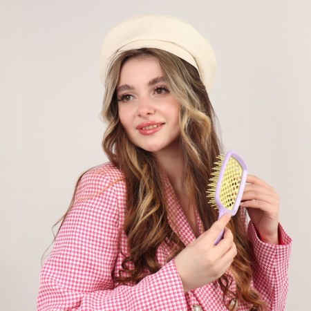 The comb is massage, wide, ventilated, 8.5 × 20.5 cm, PVC box, lilac/yellow color-9