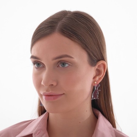 Acrylic earrings "dinosaurus" cute, color violet-yellow-2