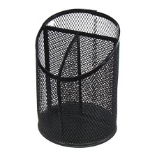 A glass for writing accessories, 3 compartments, a mesh, a metal, black