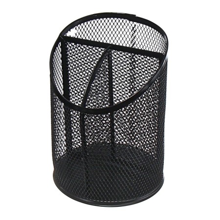 A glass for writing accessories, 3 compartments, a mesh, a metal, black