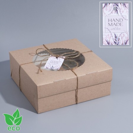 Capcake box, confectionery packaging with a nameplate, 6 cells, Hand Made, 23.5 x 23.5 x 10 cm