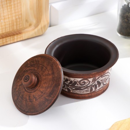Coconut for julienne with a lid 0.2 l, 8x10x10 cm, Angob-1