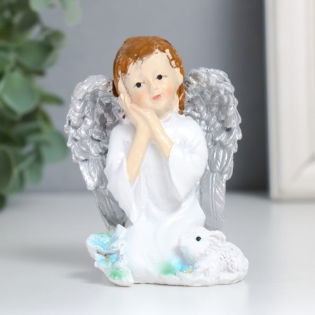 Souvenir Polystone "Girl Angel with a rabbit and flowers" 6x6.5x8.5 cm