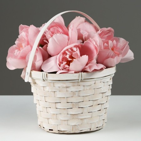 Wicker basket, d17 x 12 x 22 cm, white, bamboo-1