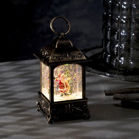 LED figure “Lantern with Santa Claus” 7.6 × 13.5 × 3.2 cm, plastic, sparkles, batteries AG13x3, glow warm white