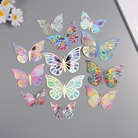 Stick paper, plastic "Butterflies, colored spots" silver set 12 pcs 12 cm, 10 cm 8 cm