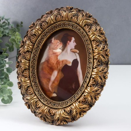 Photo frame Polystone 10x15 cm oval "lush leaves" aged gold 26x20 cm-1