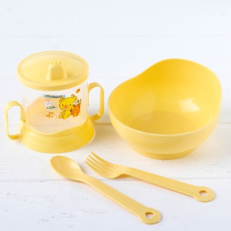 A set of children's dishes, 4 items: bowl, spoon, fork, chip with solid nose 200 ml, MIX color-3