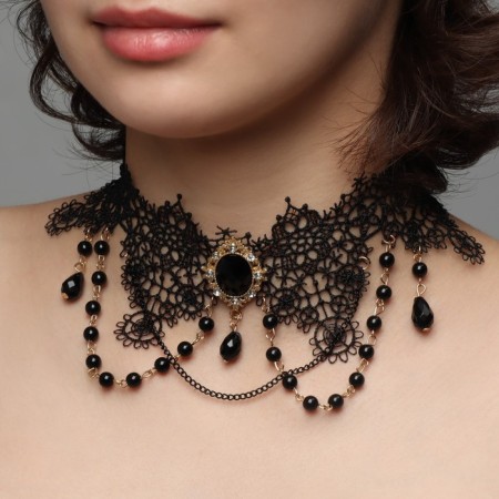 Choker "Alexandria" openwork interweaving, black and white color in gold, 30 cm