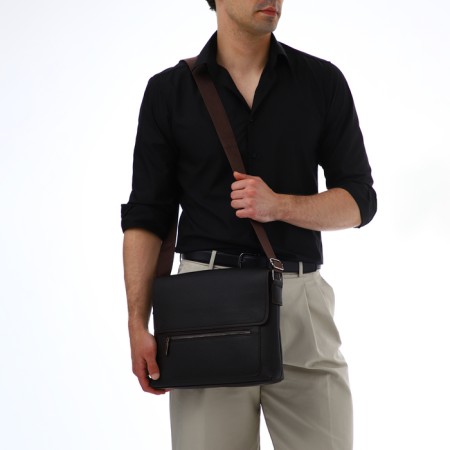 Male business bag, textura, long belt, brown color-8