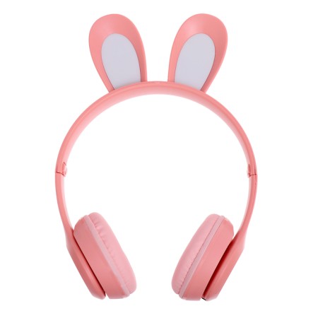 Headphones wireless "bunny", sound and light effects, folding, pink color-1